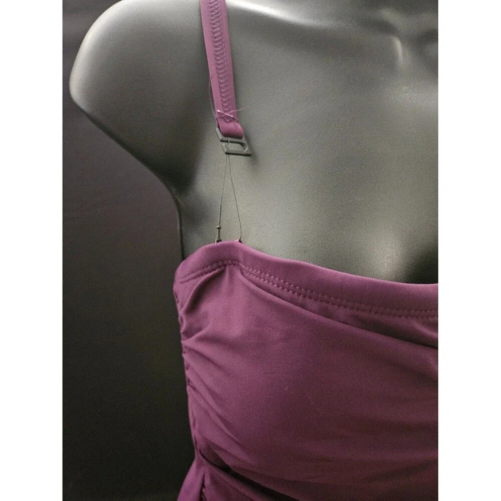 DKNY PURPLE RUCHED ONE PIECE SWIMSUIT REMOVABLE STRAP SZ L NWT - Picture 7 of 10